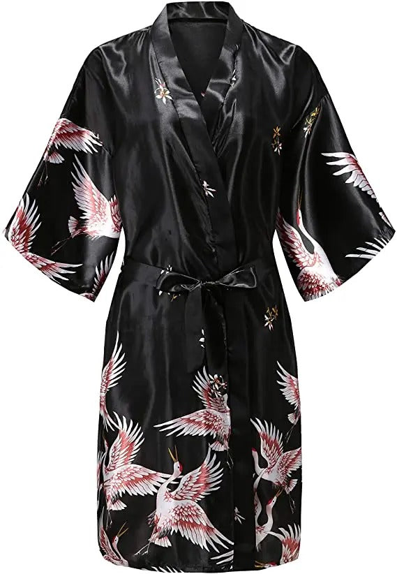 Women's Floral Satin Bathrobe Belt