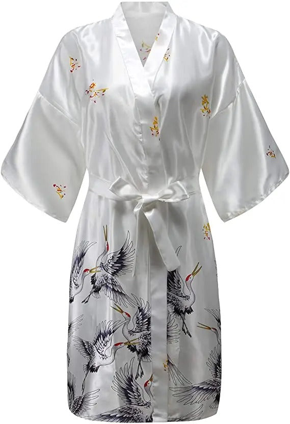 Women's Satin Robe with Floral Print