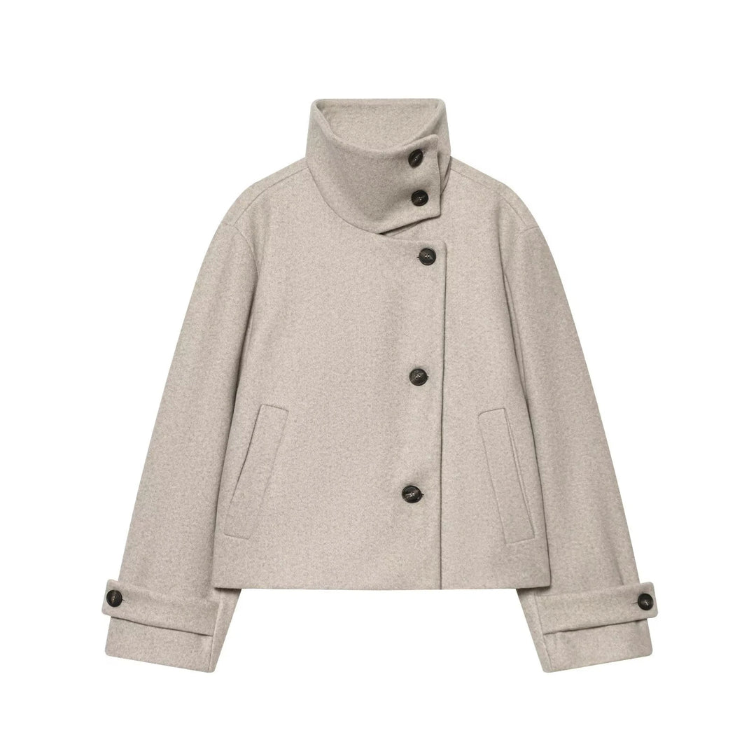 Women's Stand Collar Jacket with Button Front