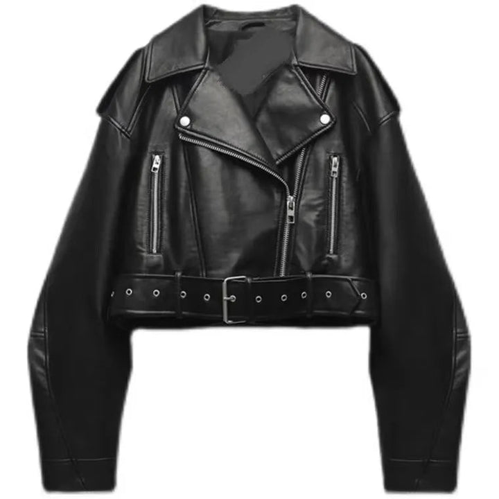 Women's Cropped Black Jacket in Faux Leather