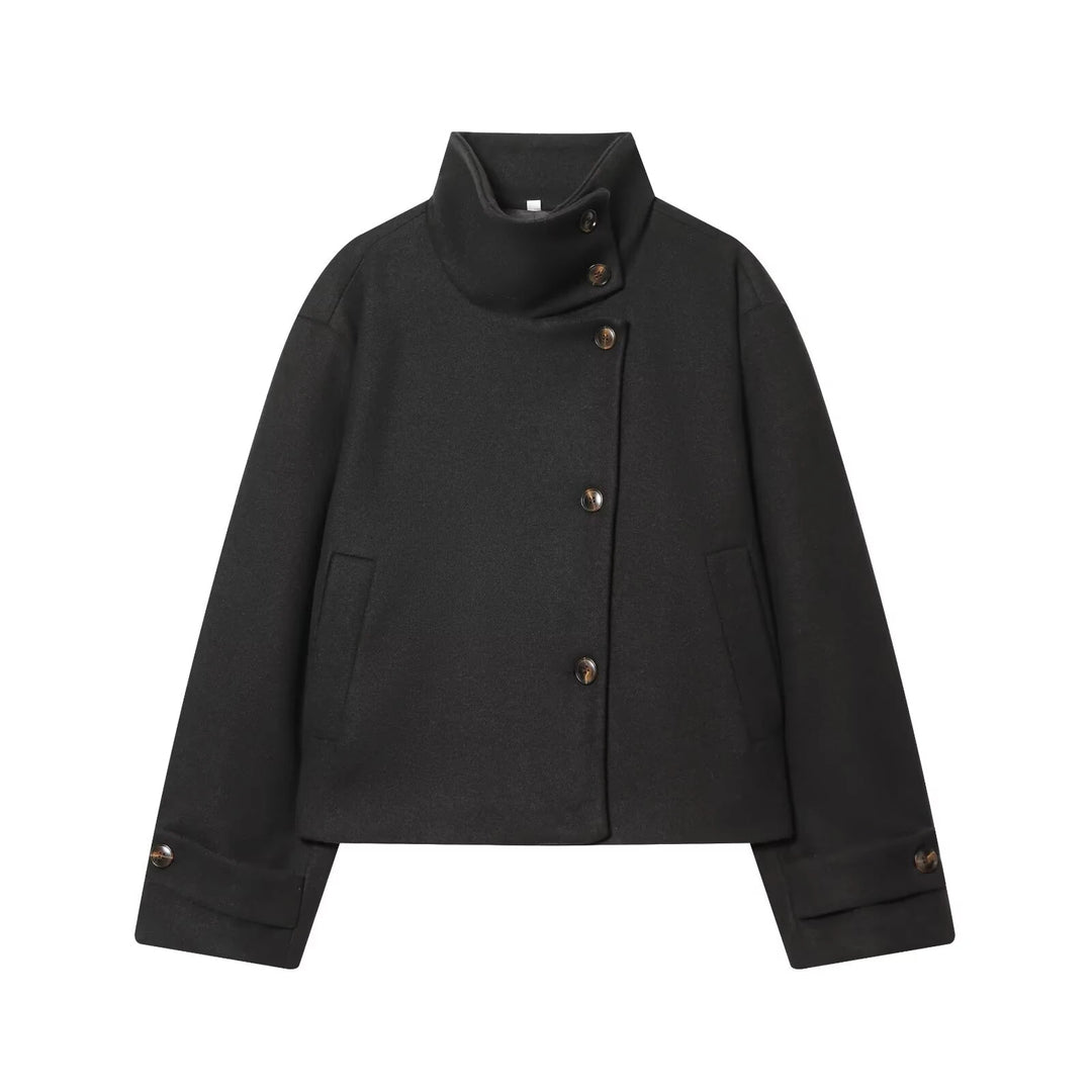 Women's Stand Collar Jacket with Button Front