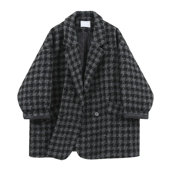 Women's Houndstooth Mid Length Wool Blend Coat