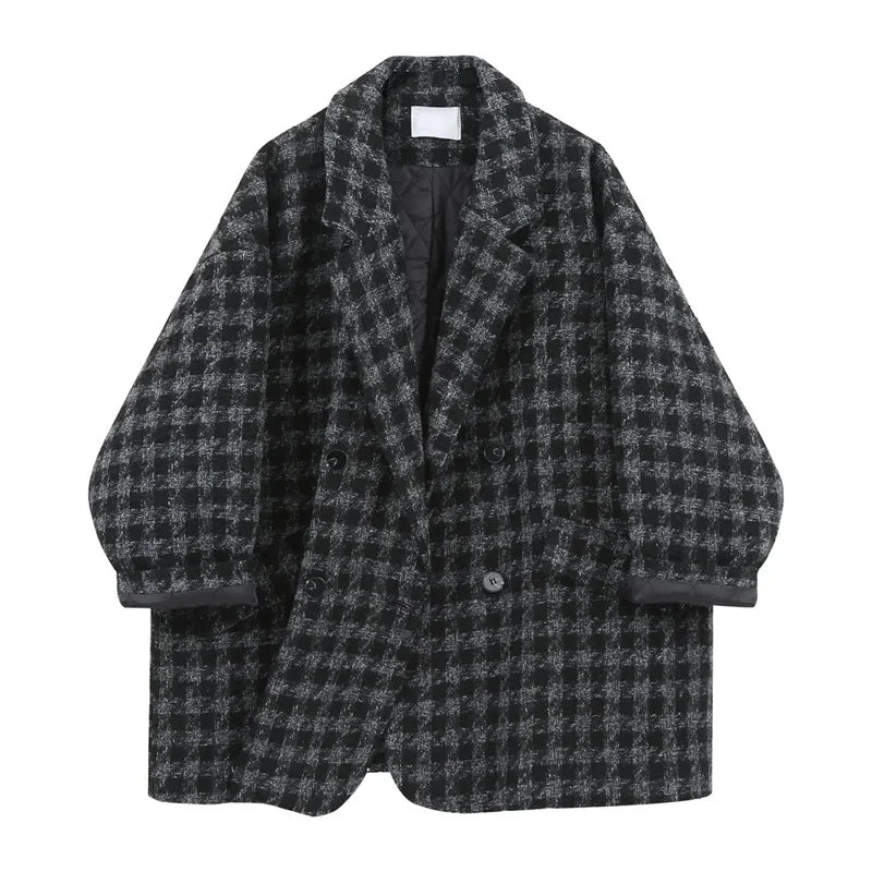 Women's Houndstooth Mid Length Wool Blend Coat