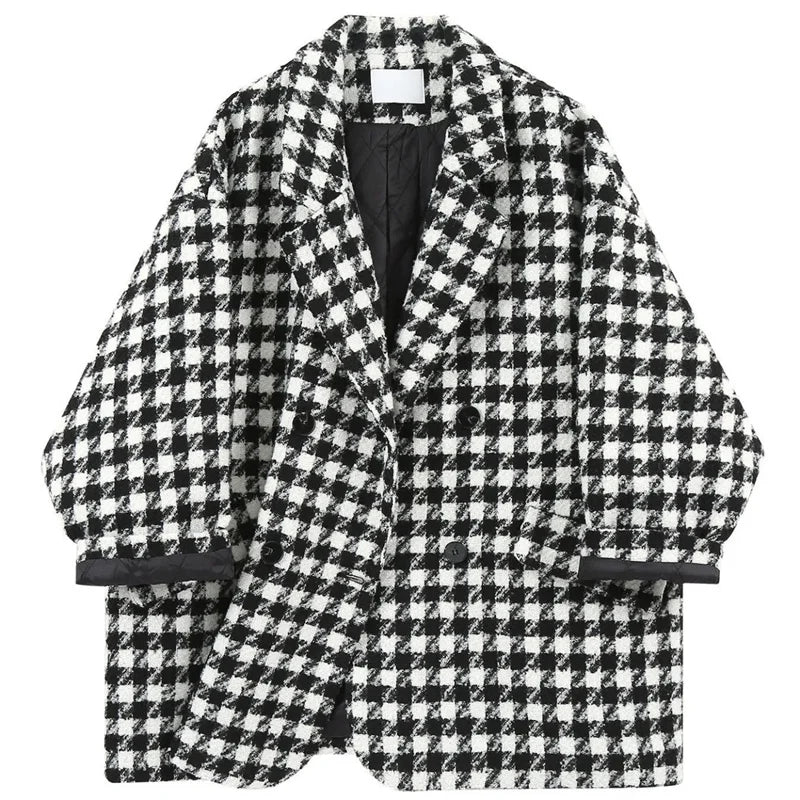 Women's Houndstooth Mid Length Wool Blend Coat