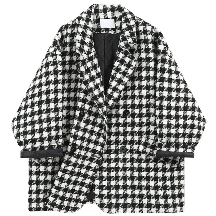 Women's Houndstooth Mid Length Wool Blend Coat