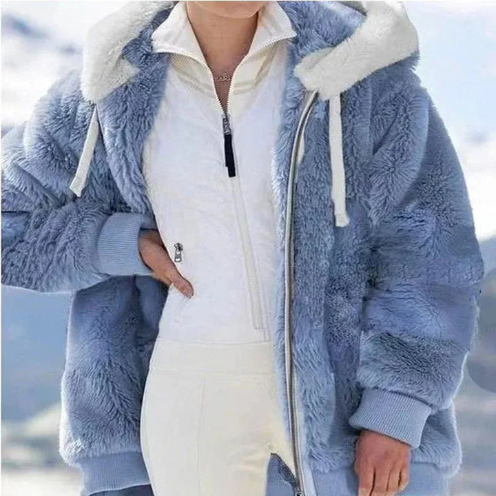 Women's Hooded Fleece Jacket with Faux Fur Trim
