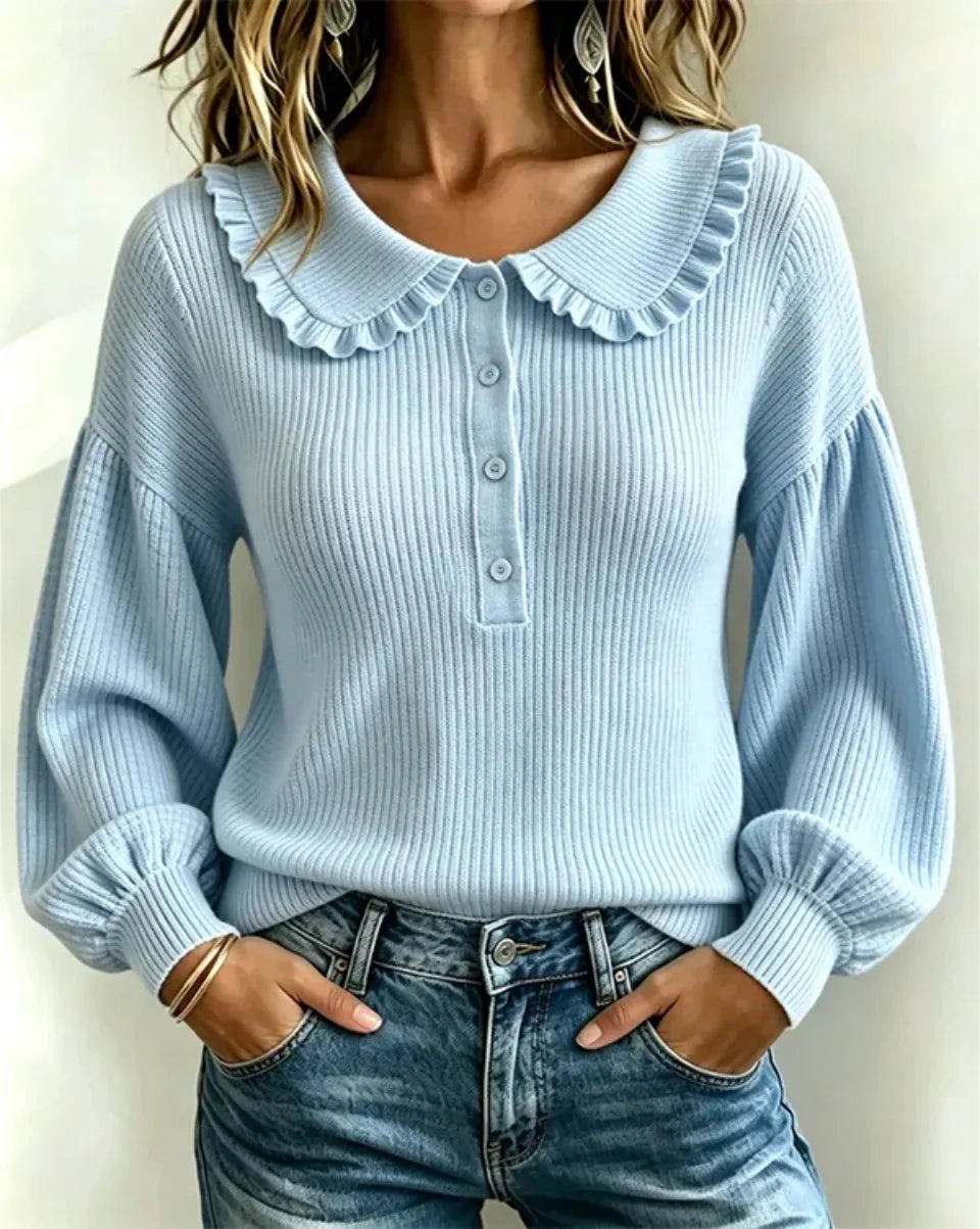 Women’s Ruffle Collar Ribbed Sweater