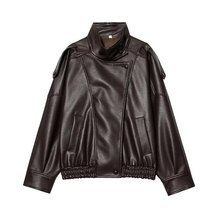 Women's Faux Leather Oversized Bomber Jacket