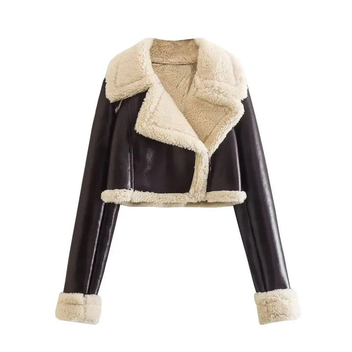 Women's Retro Cropped Jacket with Fur Trim
