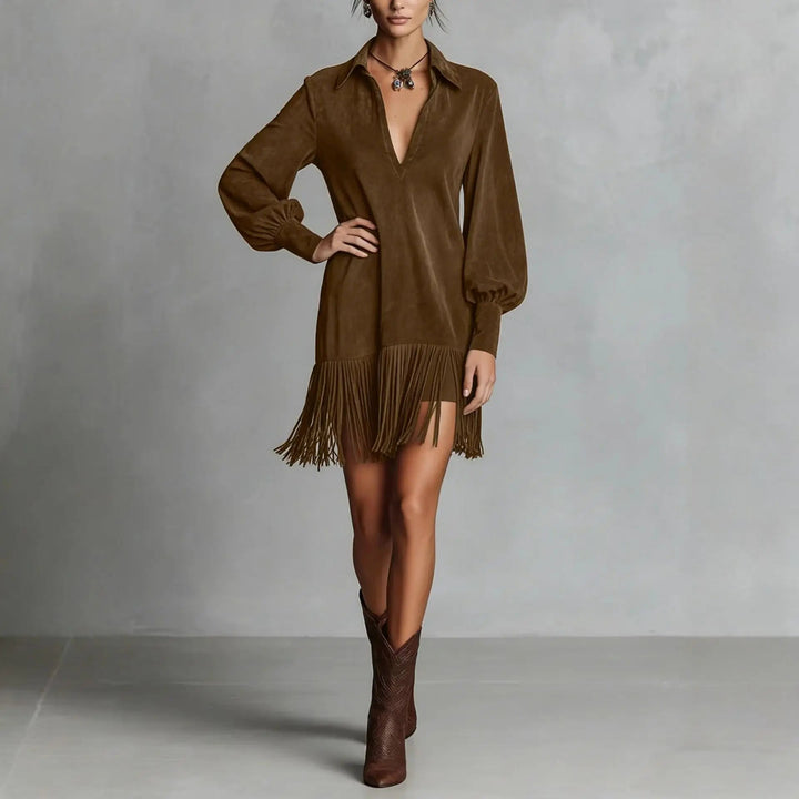 Women's Fringed Mini Dress in Faux Suede