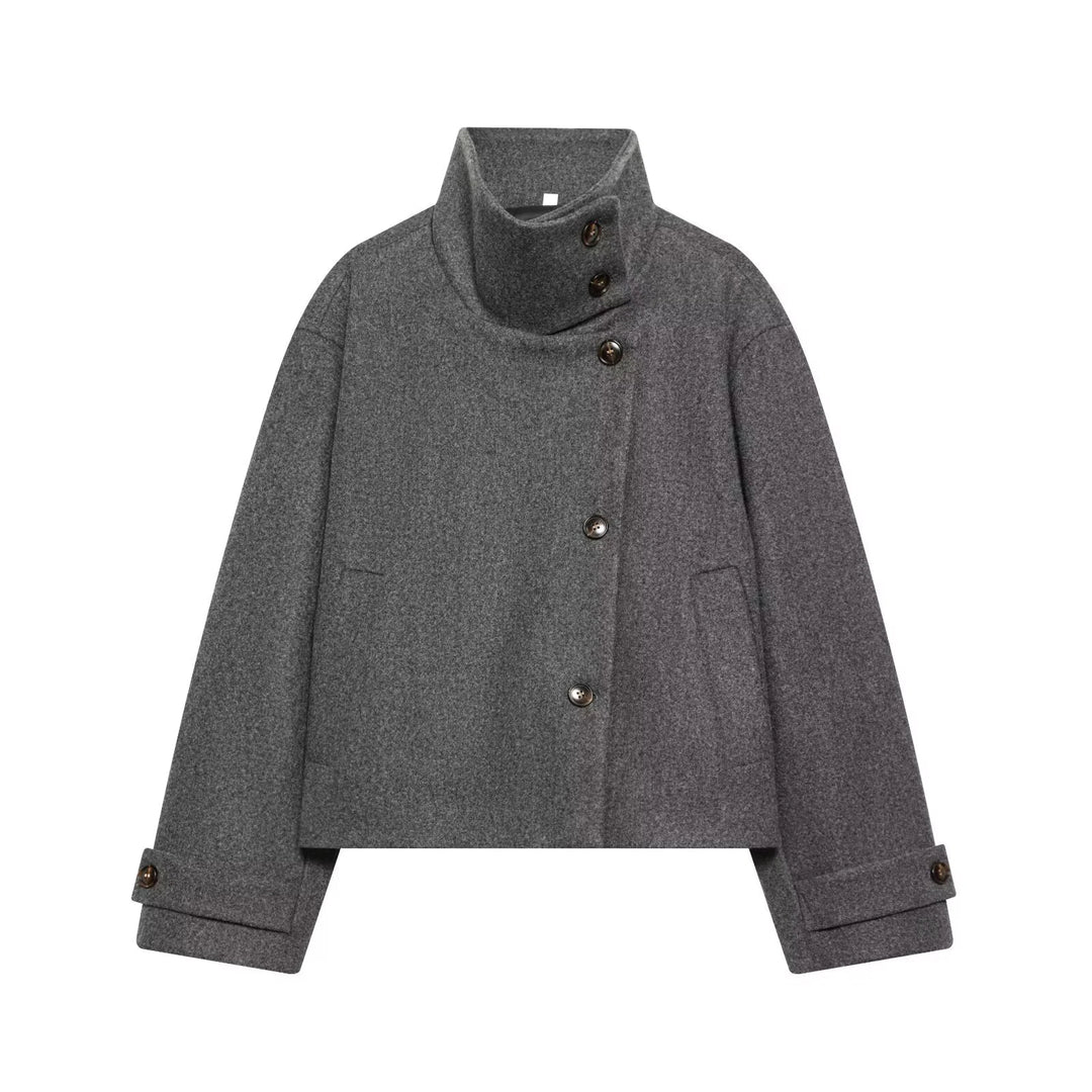 Women's Stand Collar Jacket with Button Front