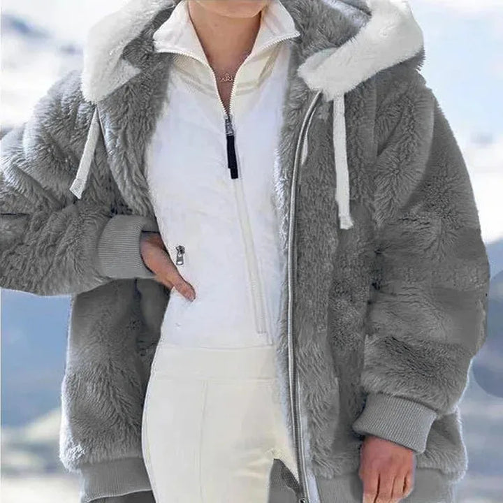 Women's Hooded Fleece Jacket with Faux Fur Trim
