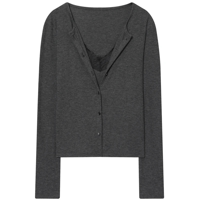 Women's Cropped V Neck Knit Cardigan with Button Front