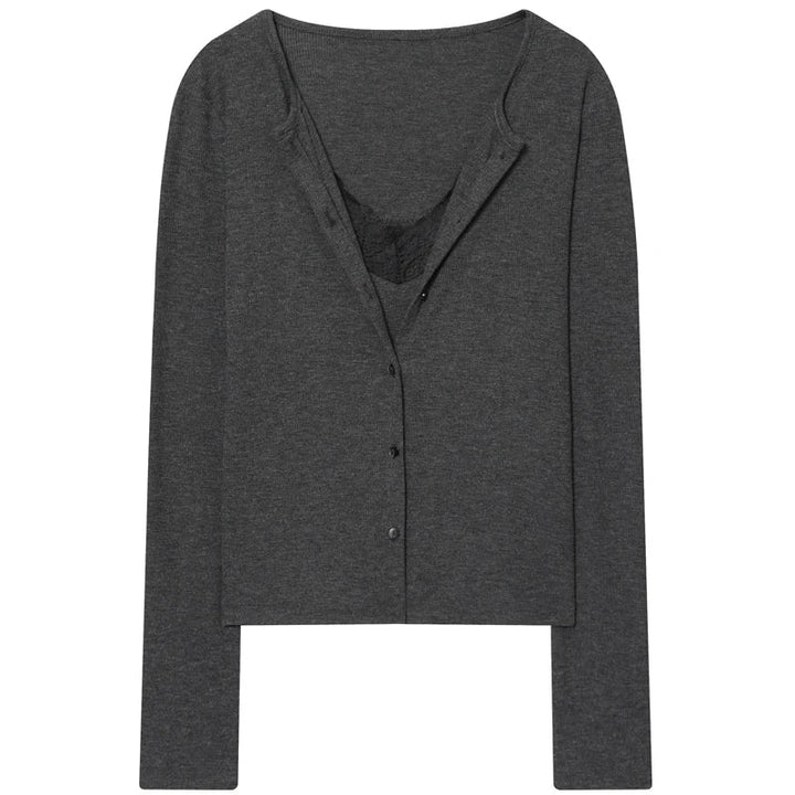 Women's Cropped V Neck Knit Cardigan with Button Front