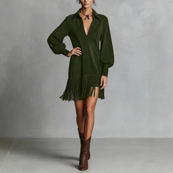 Women's Fringed Mini Dress in Faux Suede
