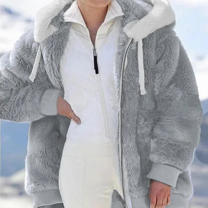 Women's Hooded Fleece Jacket with Faux Fur Trim