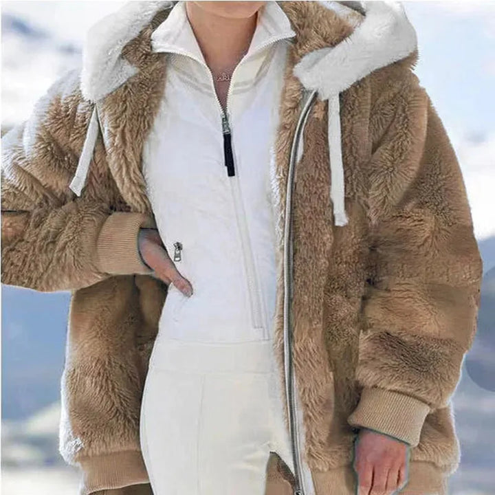 Women's Hooded Fleece Jacket with Faux Fur Trim