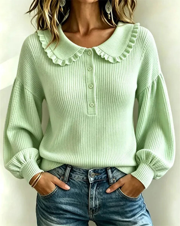 Women's Ribbed Knit Top with Statement Collar