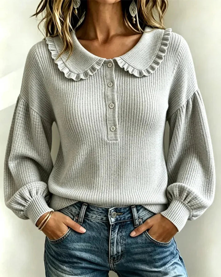 Women’s Button Front Collar Ribbed Sweater