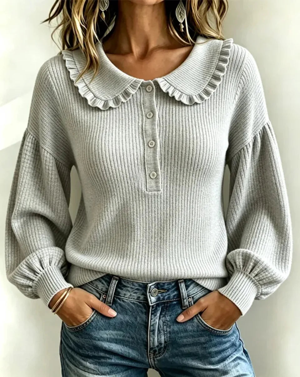 Women's Ribbed Knit Top with Statement Collar