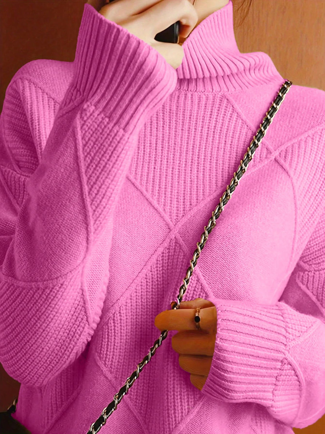 Women's Ribbed High Neck Knit Sweater