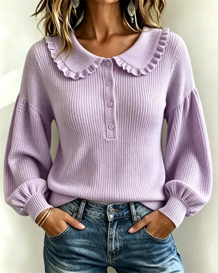 Women's Ribbed Knit Top with Statement Collar