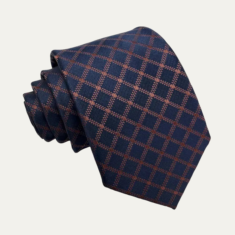 The Monterosso Men’s Luxury Silk Neck Tie - Checked Navy Blue