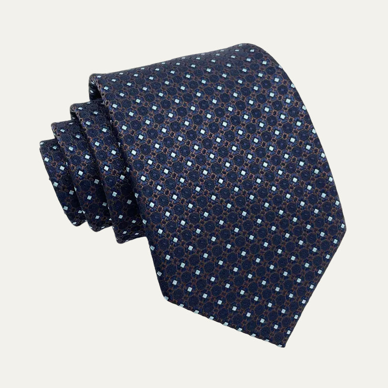 The Monterosso Men’s Luxury Silk Neck Tie - Patterned Navy Blue