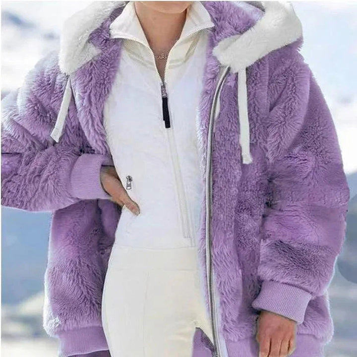 Women's Hooded Fleece Jacket with Faux Fur Trim