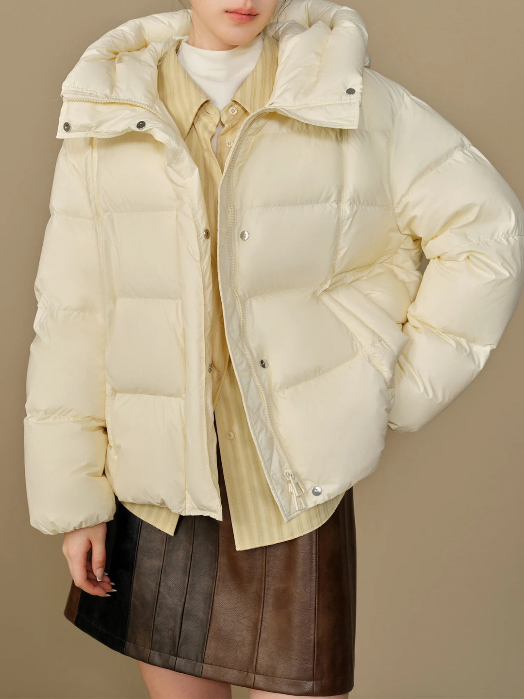 Women's High Collar Quilted Hooded Puffer Jacket