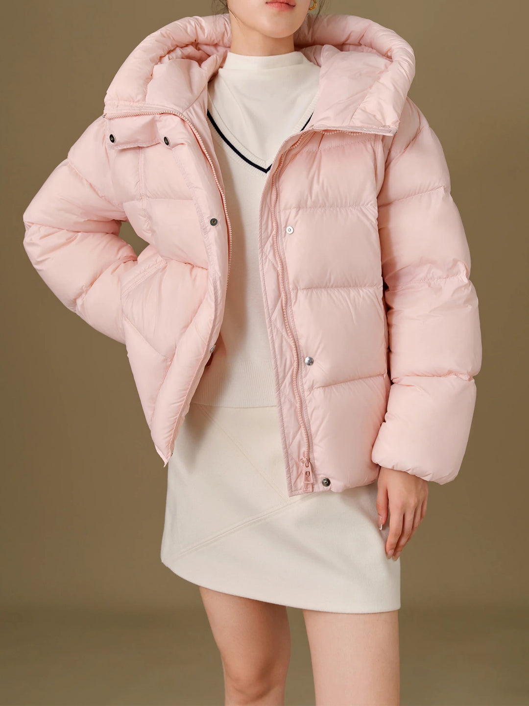 Women's High Collar Quilted Hooded Puffer Jacket