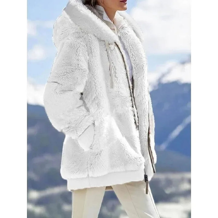 Women's Hooded Fleece Jacket with Faux Fur Trim