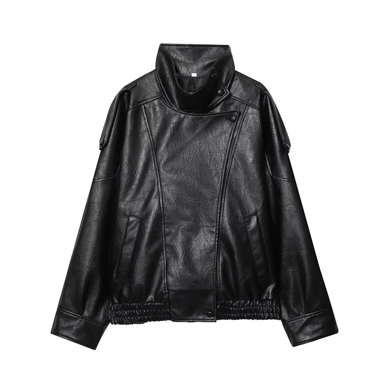 Women's Faux Leather Oversized Bomber Jacket
