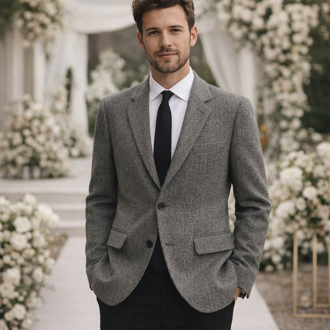 The Jefferson Men’s Classic Wool Herringbone Wedding Guest Tweed Blazer