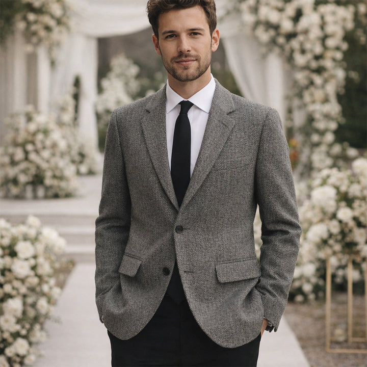 The Jefferson Men’s Classic Wool Herringbone Wedding Guest Tweed Blazer