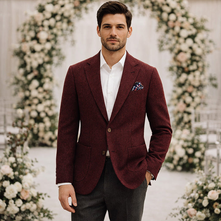 The Domaso Men’s Business Herringbone Single Breasted Wool Tweed Blazer - Wedding Guest