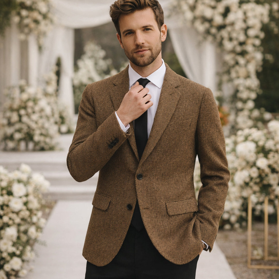 The Jefferson Men’s Classic Wool Herringbone Wedding Guest Tweed Blazer