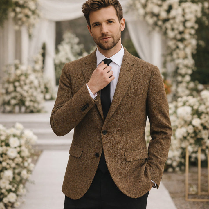 The Jefferson Men’s Classic Wool Herringbone Wedding Guest Tweed Blazer
