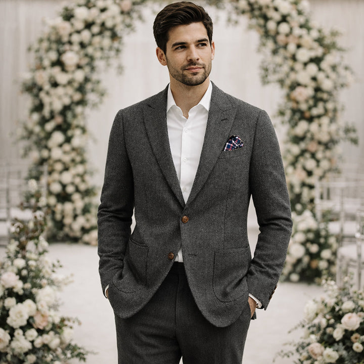 The Domaso Men’s Business Herringbone Single Breasted Wool Tweed Blazer - Wedding Guest