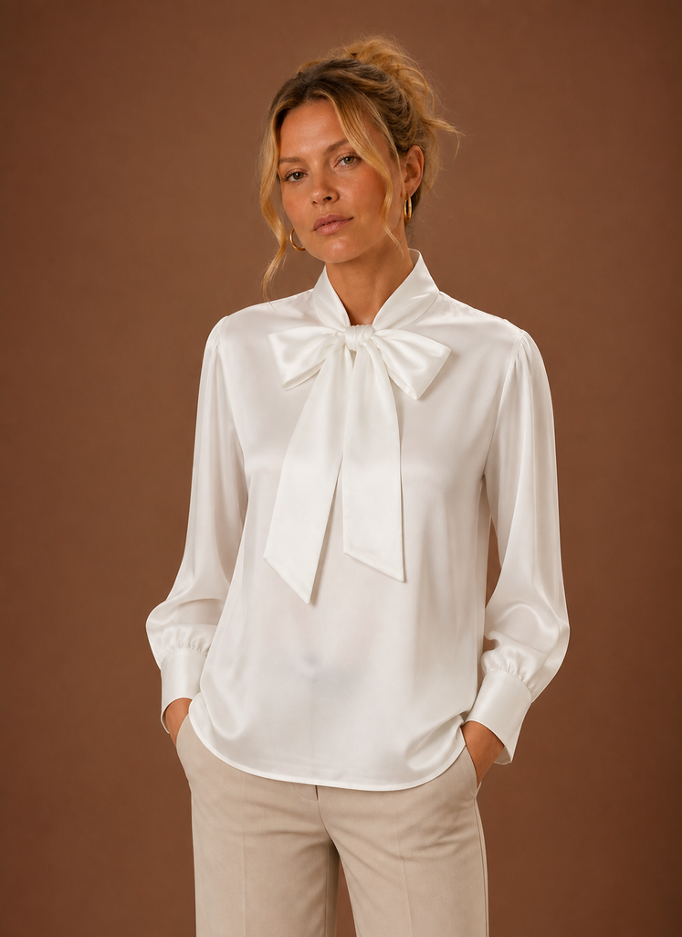 Women's Satin Look Bow Blouse