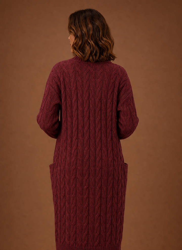 Women's Hooded Long Cable Knit Cardigan