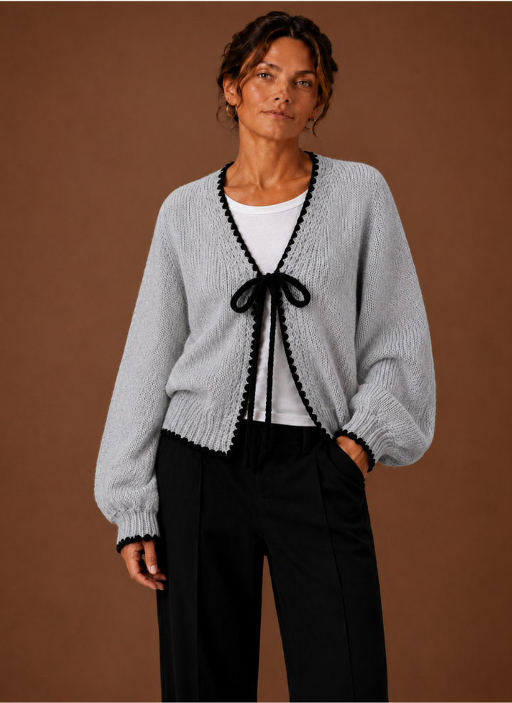 Women's Bow Front Scalloped Trim Cardigan