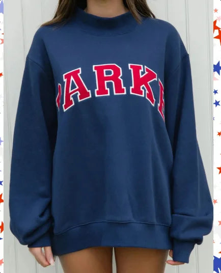 Oversized Mock Neck Varsity Sweatershirt