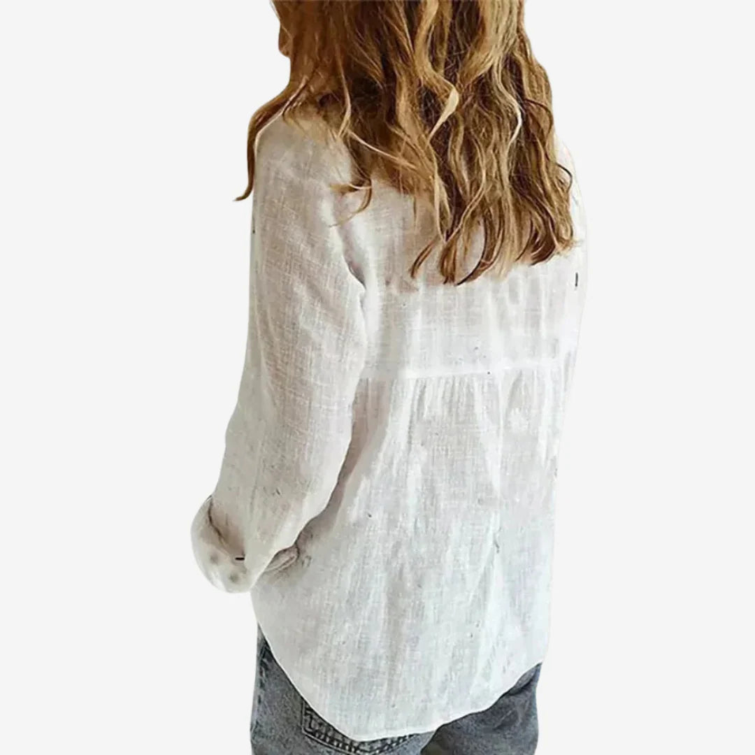 Summer Linen Blend Button Up Blouse