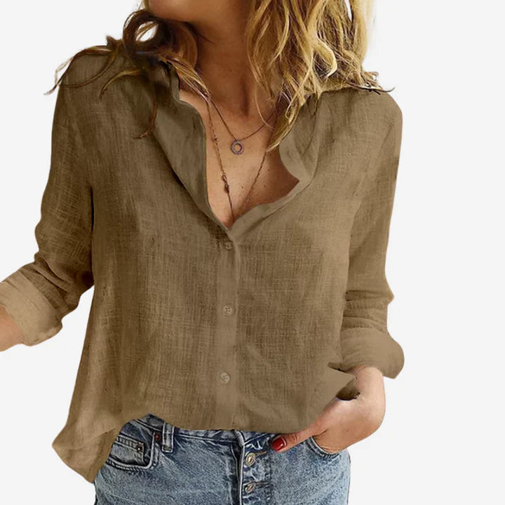 Summer Linen Blend Button Up Blouse