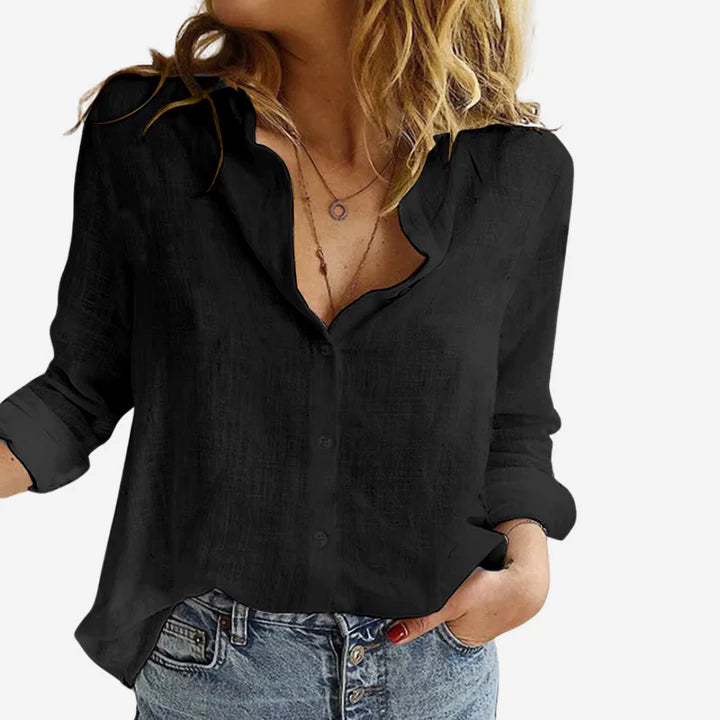 Summer Linen Blend Button Up Blouse