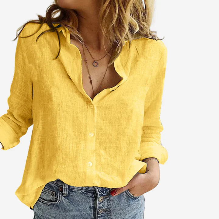 Summer Linen Blend Button Up Blouse
