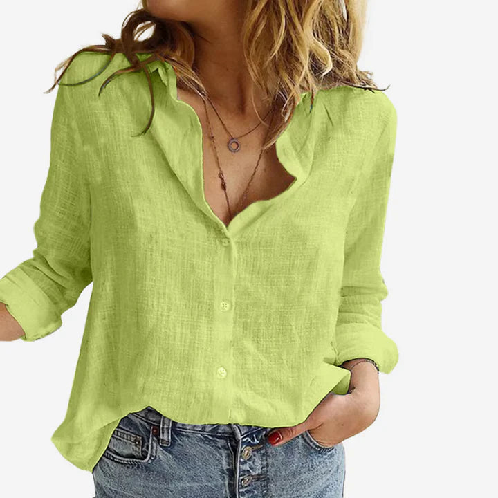 Summer Linen Blend Button Up Blouse
