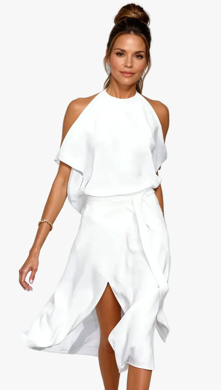 Midi Dress with Halter Neck and Off Shoulder
