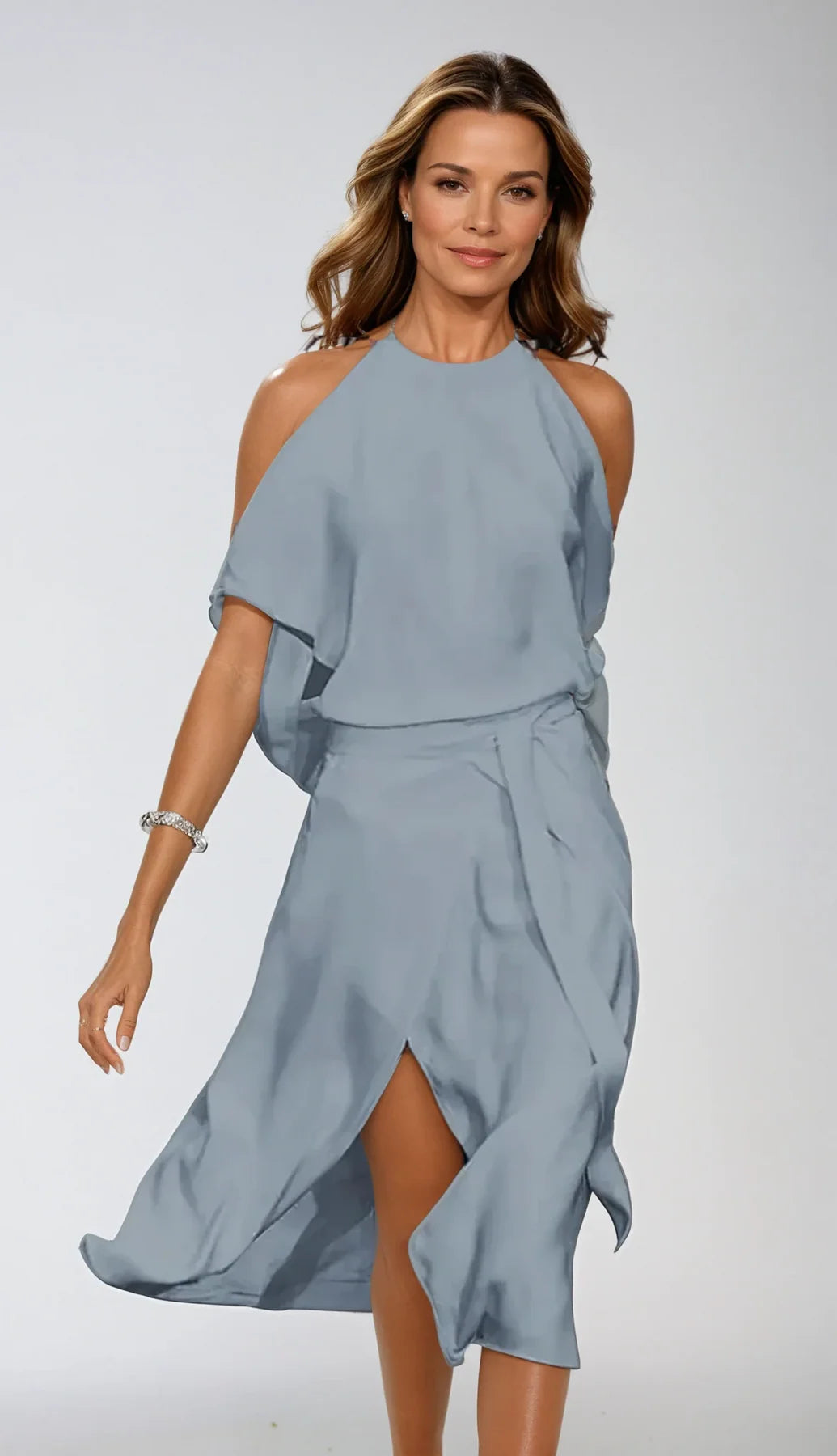 Midi Dress with Halter Neck and Off Shoulder